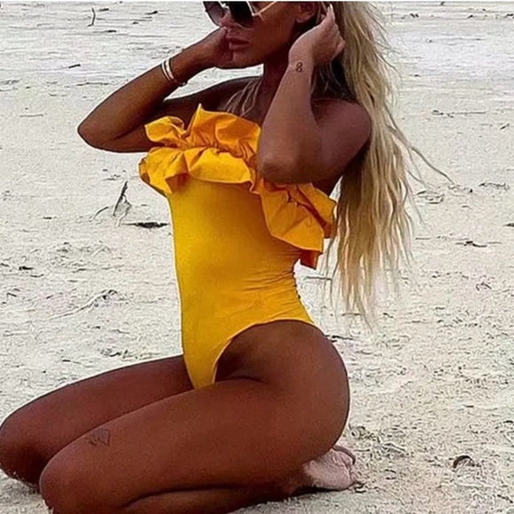 Zara Pants - Zara Yellow Ruffled One Piece Swimsuit